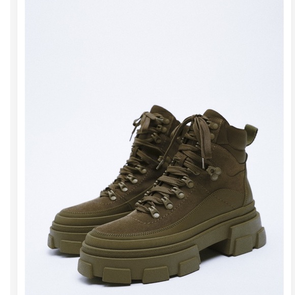 ZARA HIKING BOOTS IN OLIVE GREEN/ KHAKI GREEN - Picture 2 of 16